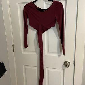 Maroon crop top with tie in front